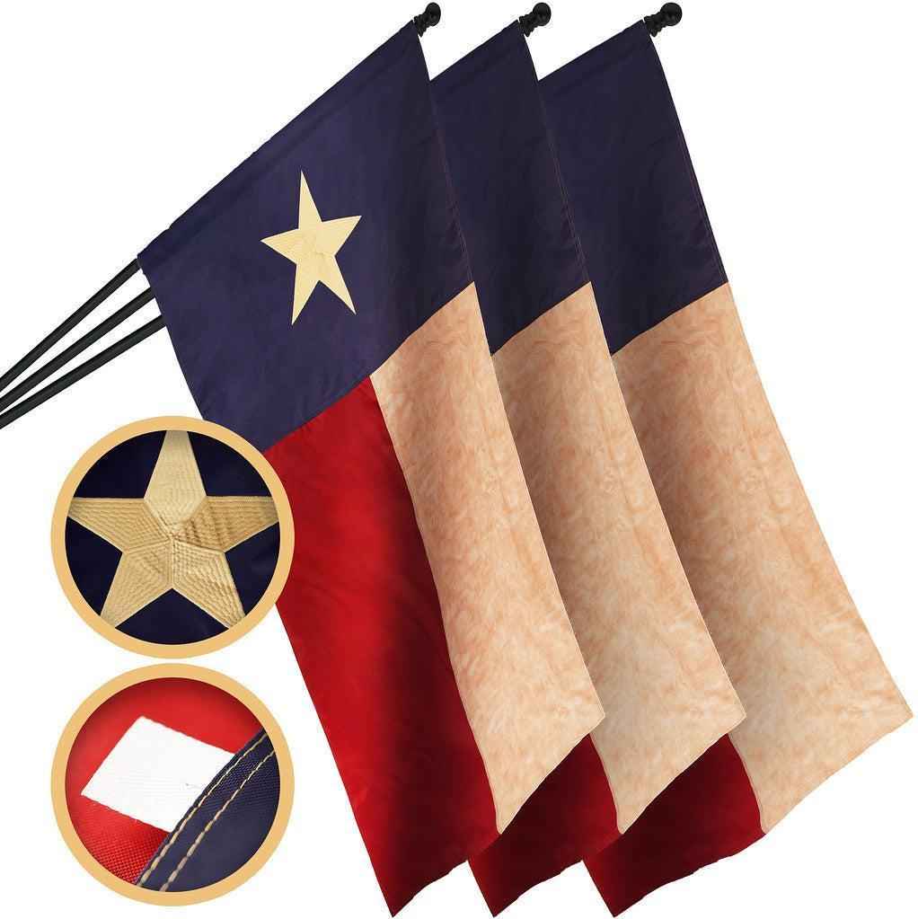 G128 3 Pack: Texas Tea-Stained Flag | 3x5 Ft | ToughWeave Pro Series Pole Sleeve Embroidered 420D Polyester | Embroidered Design, Indoor/Outdoor, High Quality, NO Flagpole Included