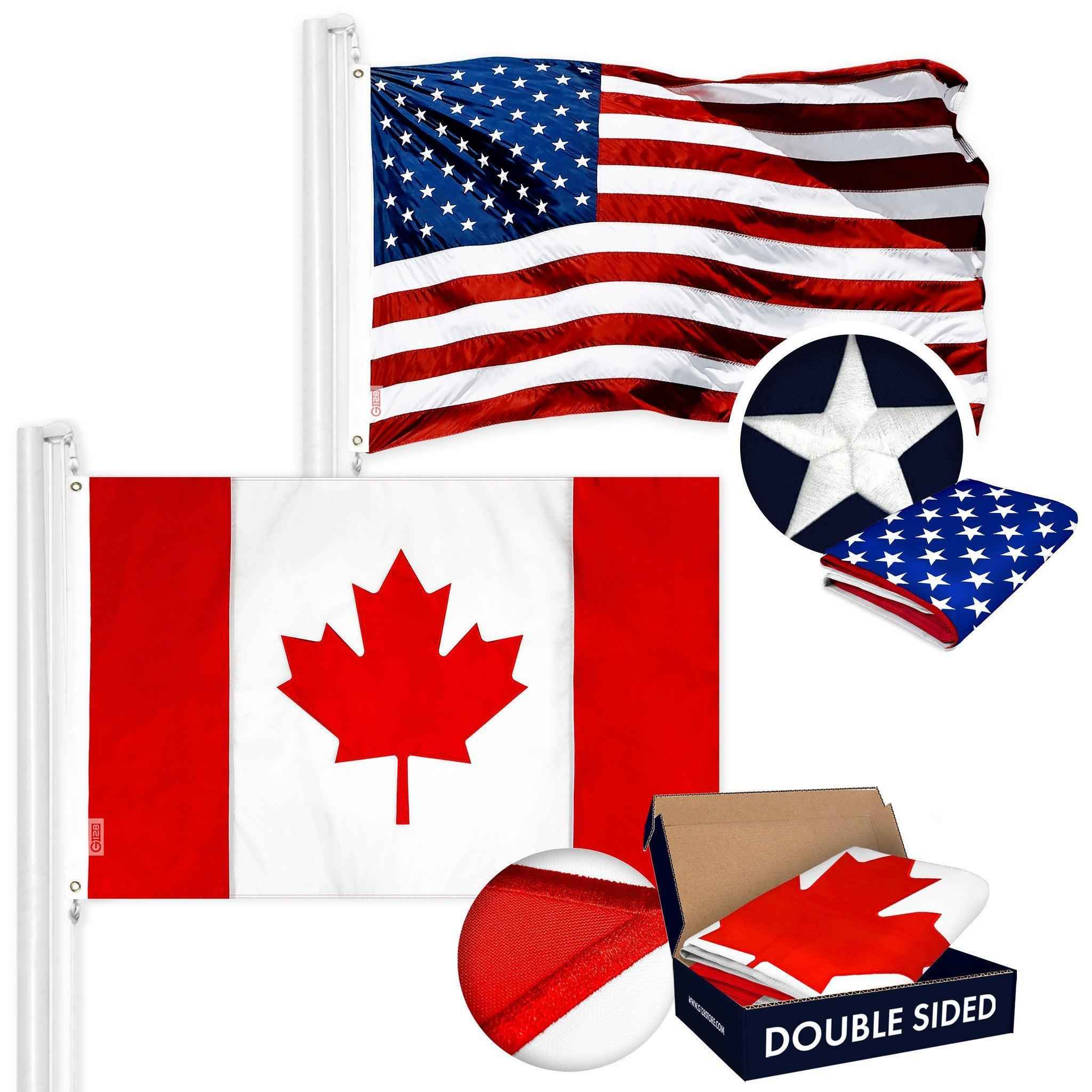 G128 Combo Pack: American USA Flag ToughWeave Series 6x10 Ft Single Sided & Canada Canadian Flag Double Sided 6x10 Ft Double ToughWeave Series | Both Embroidered Polyester, Brass Grommets