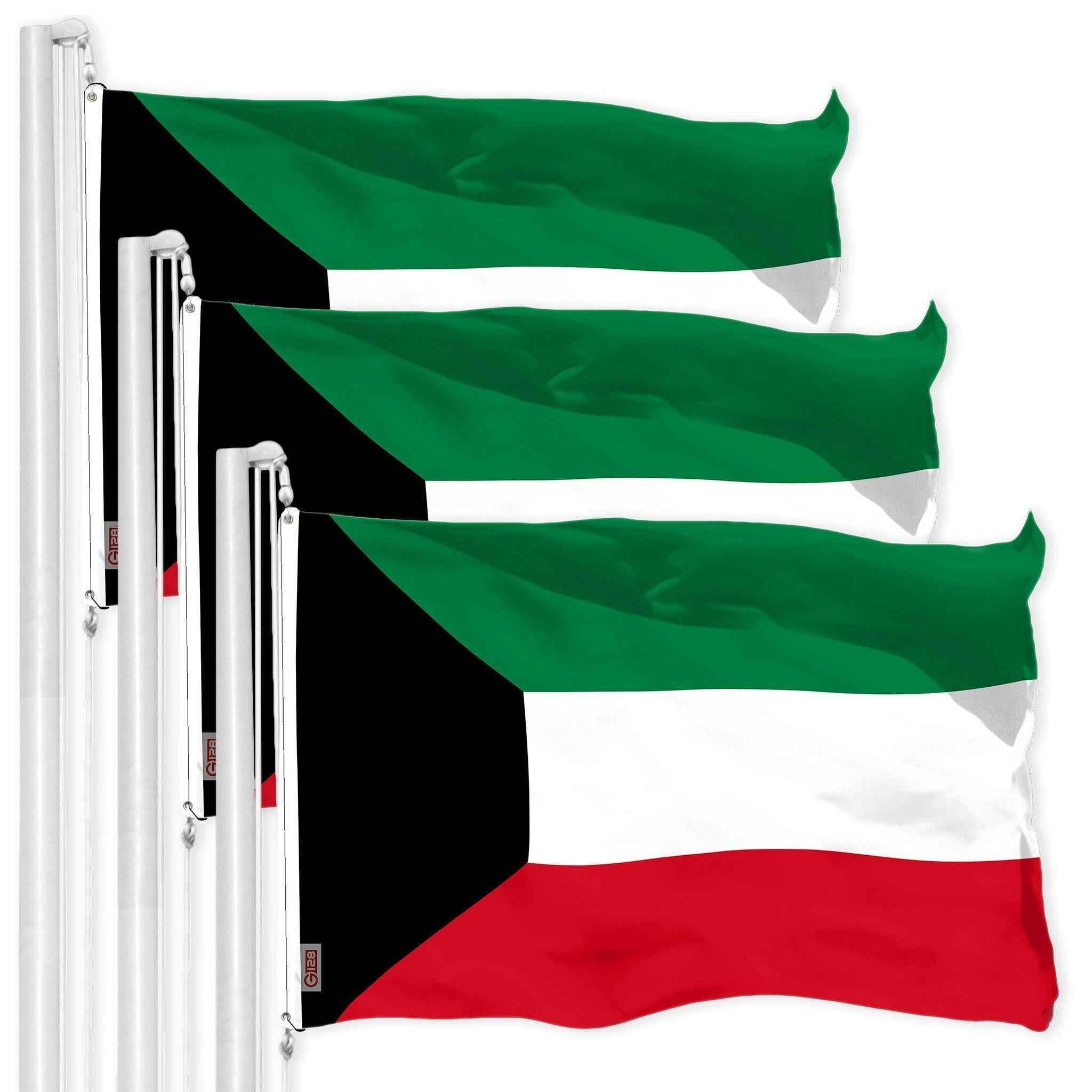 G128 3 Pack: Kuwait Kuwaiti Flag | 3x5 Ft | LiteWeave Pro Series Printed 150D Polyester | Country Flag, Indoor/Outdoor, Vibrant Colors, Brass Grommets, Thicker and More Durable Than 100D 75D Poly
