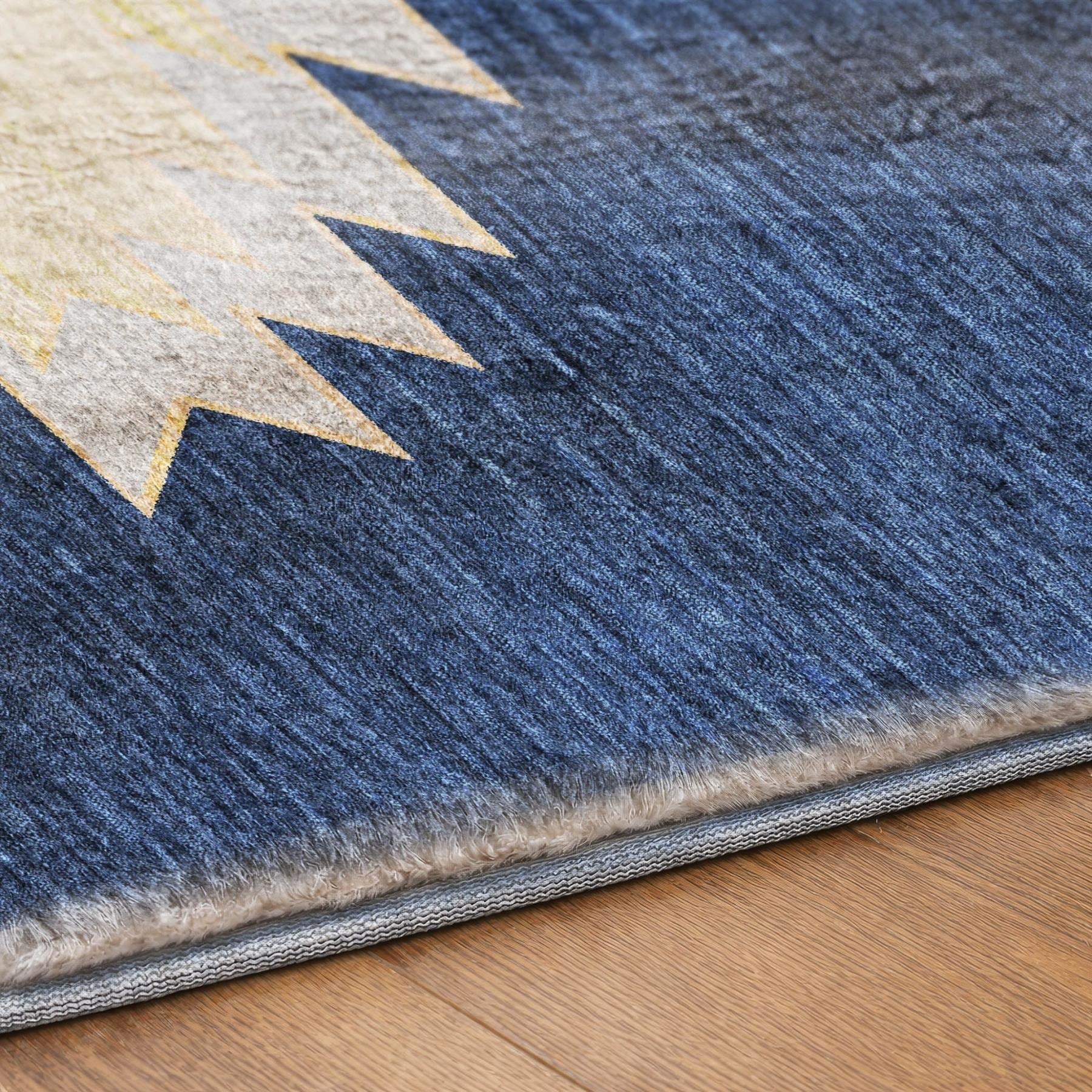 3' X 5' Blue And Cobalt Geometric Shag Washable Area Rug With UV Protection - Home & Garden