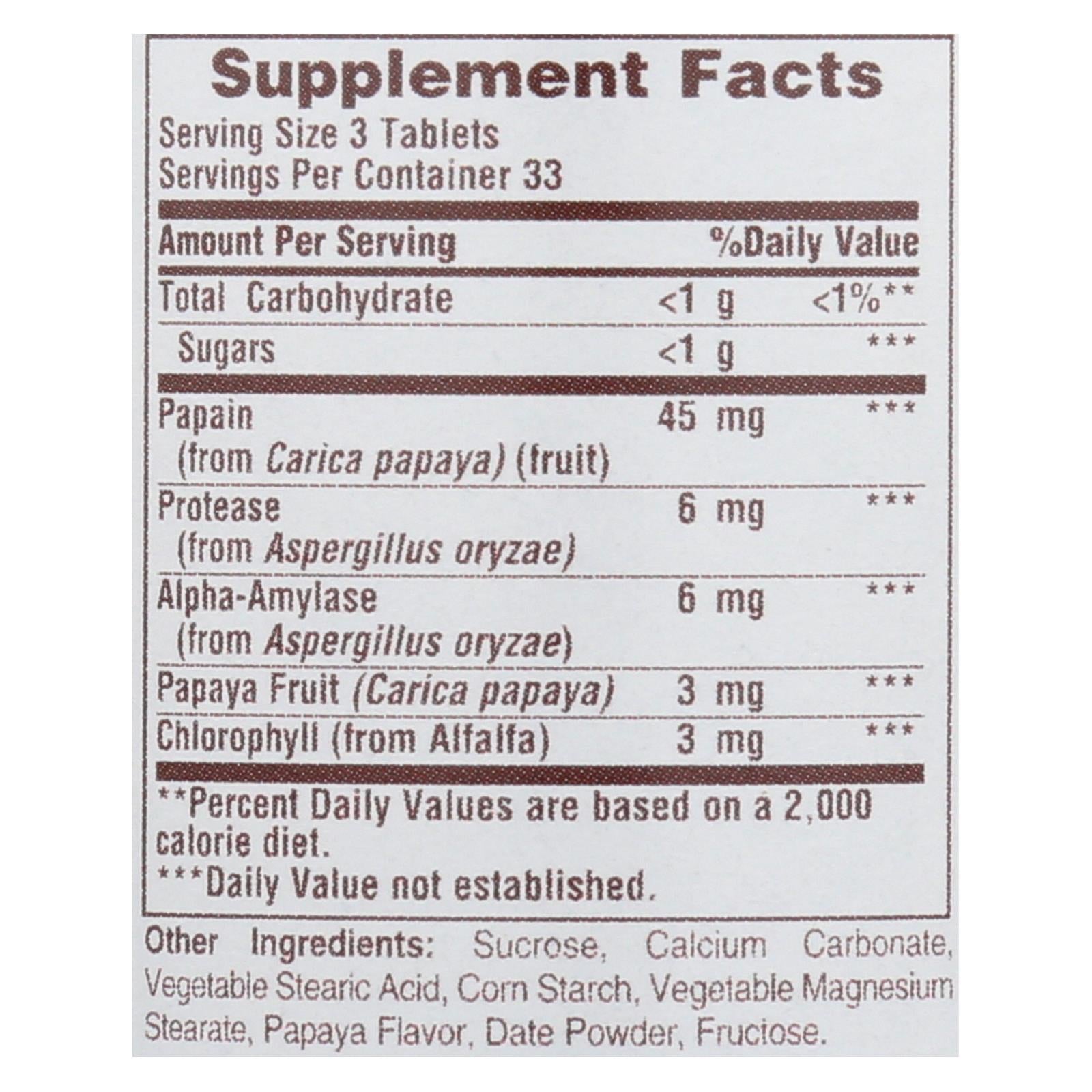 American Health - Papaya Enzyme With Chlorophyll Chewable - 100 Chewable Tablets - GreatEagleInc