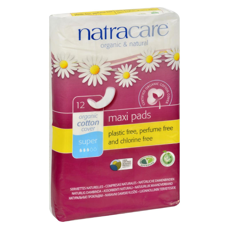 Natracare Natural Maxi Pads Super  - 12 Pack - Eco-Friendly Home & Grocery