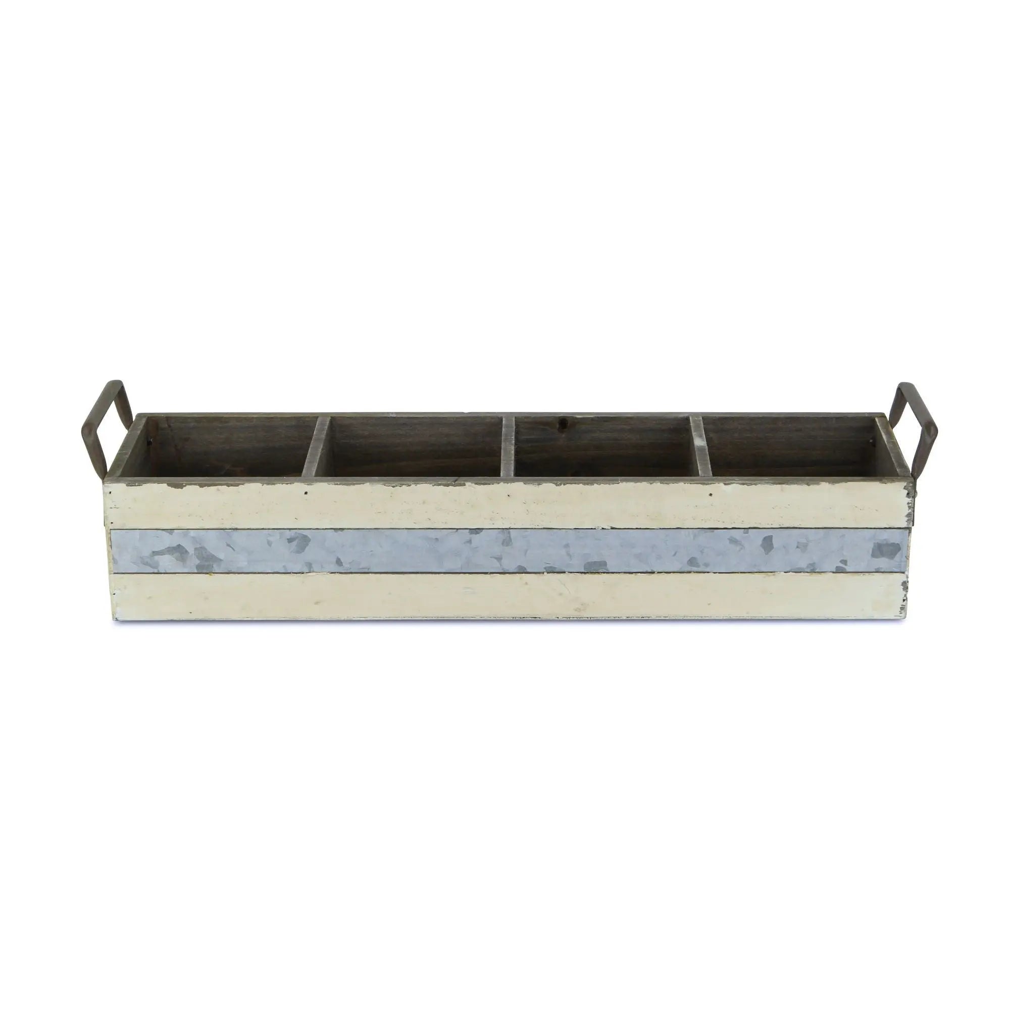 19" Antiqued White Galvanized Solid Wood And Metal Organizing Box Homeroots Office