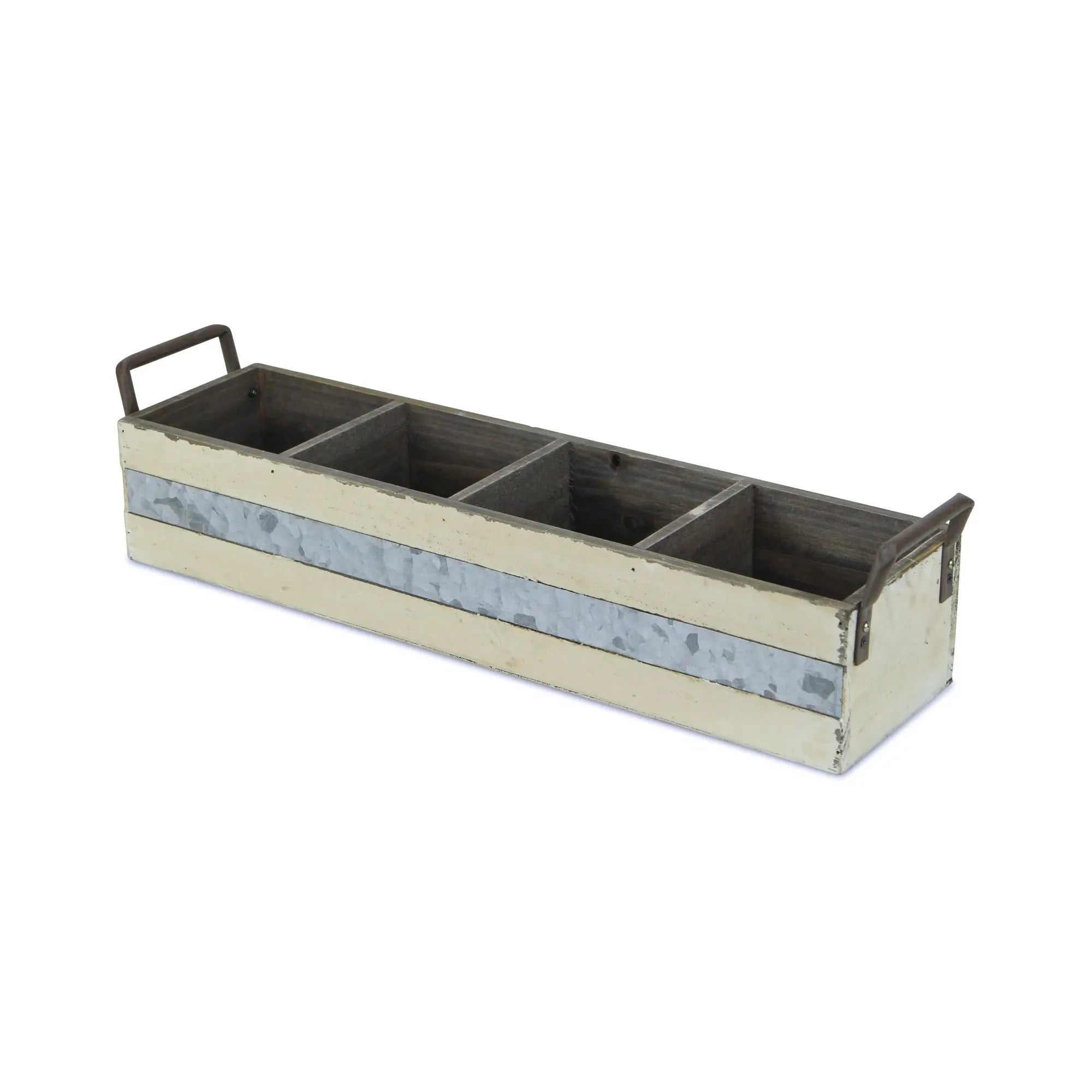 19" Antiqued White Galvanized Solid Wood And Metal Organizing Box Homeroots Office