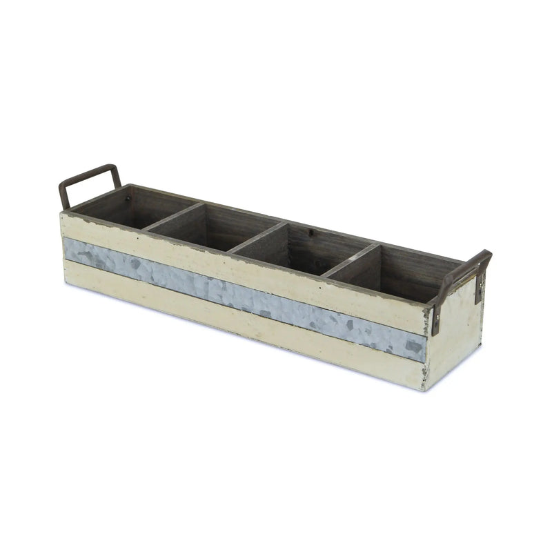 19" Antiqued White Galvanized Solid Wood And Metal Organizing Box Homeroots Office
