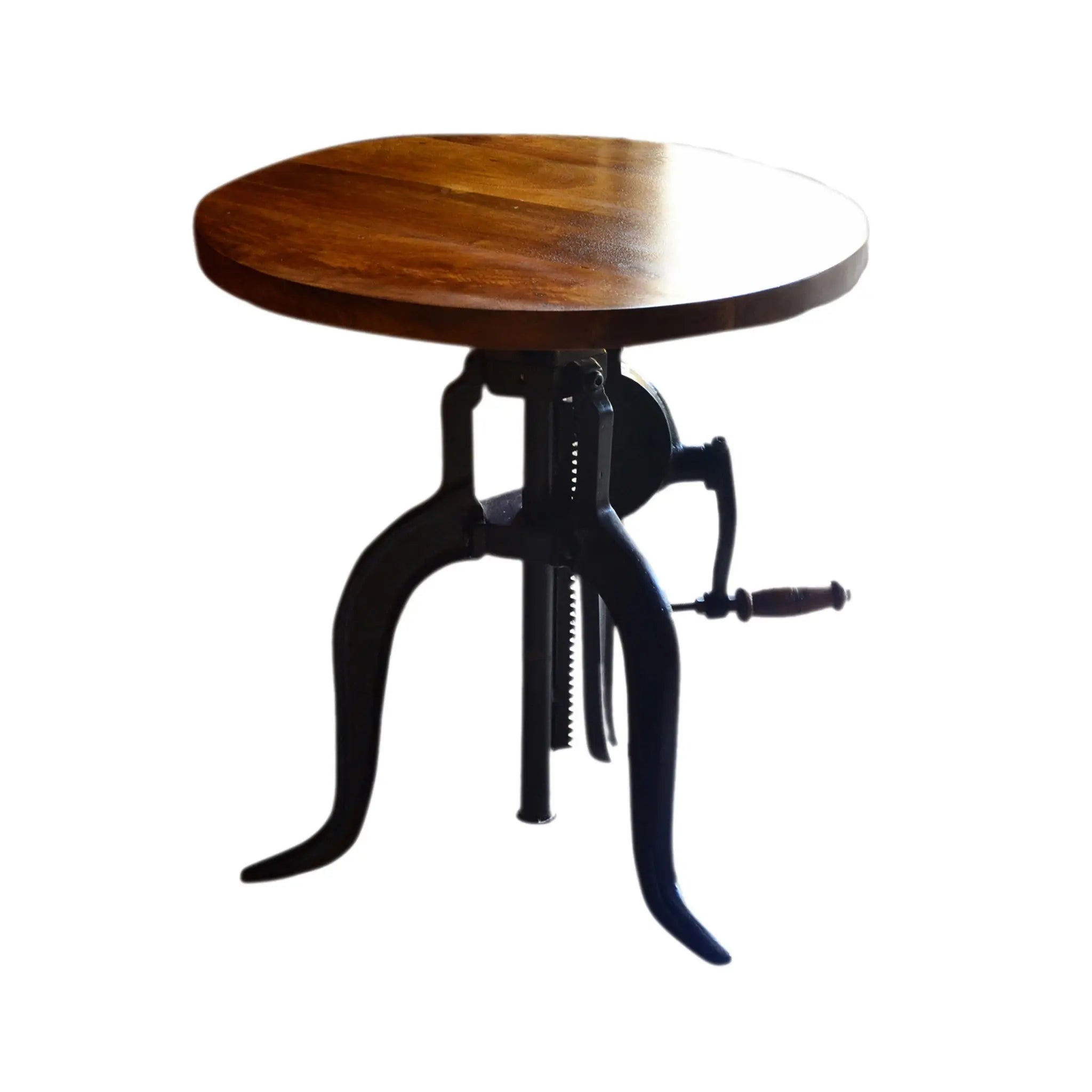 19" Black And Chestnut Solid Wood And Iron Height Adjustable Round End Table Homeroots Living Room