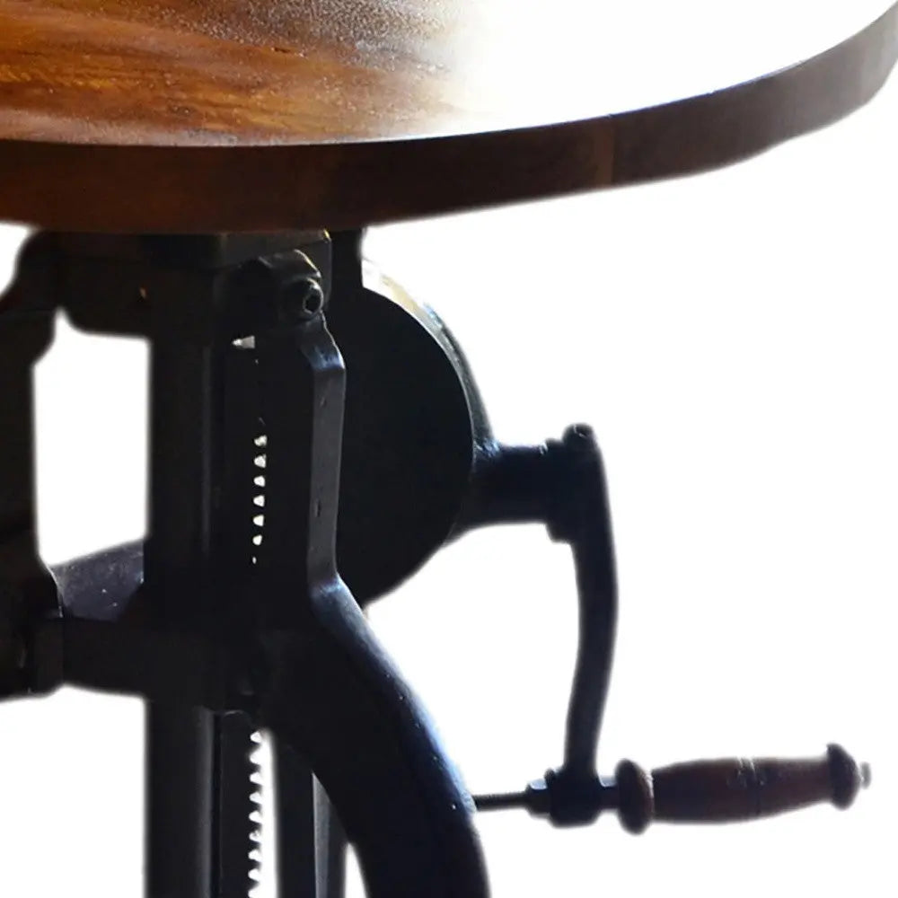 19" Black And Chestnut Solid Wood And Iron Height Adjustable Round End Table Homeroots Living Room