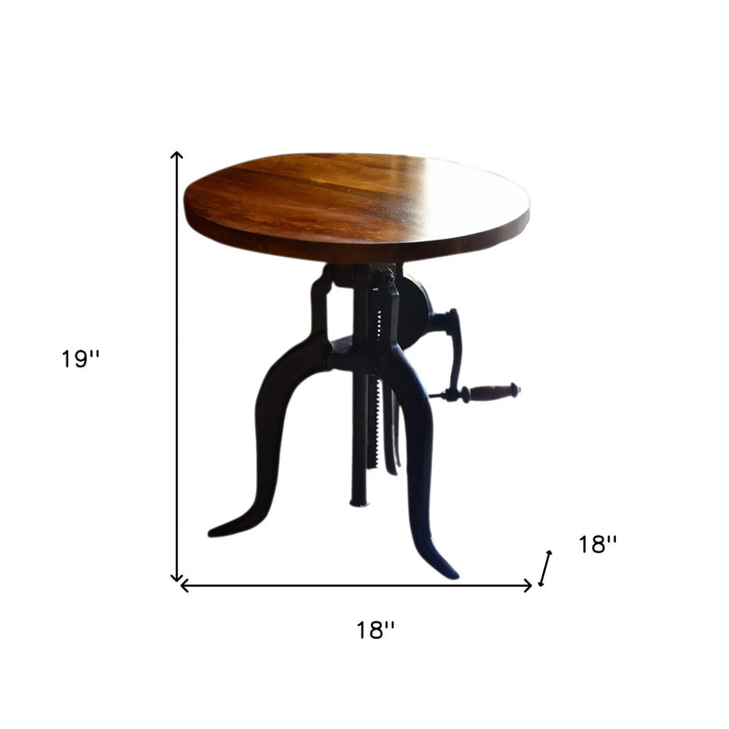 19" Black And Chestnut Solid Wood And Iron Height Adjustable Round End Table Homeroots Living Room