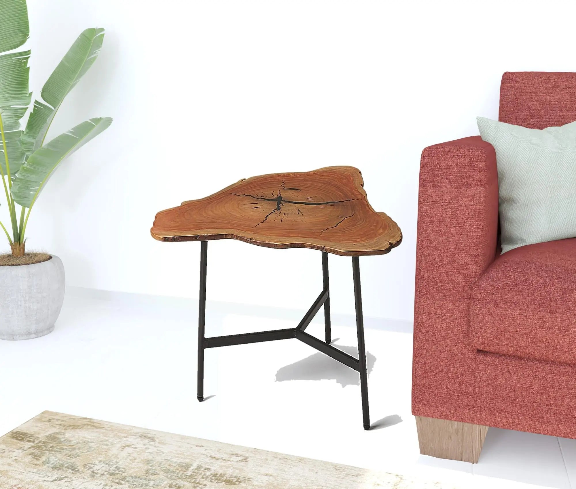 19" Black And Natural Brown Solid Wood Free Form End Table Homeroots Living Room
