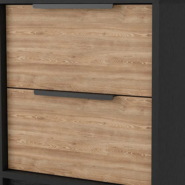 19" Black And Natural Wood Two Drawer Nightstand Homeroots Bed & Bath