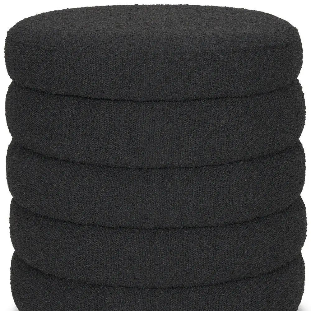 19" Black Boucle Round Storage Ottoman Homeroots Living Room