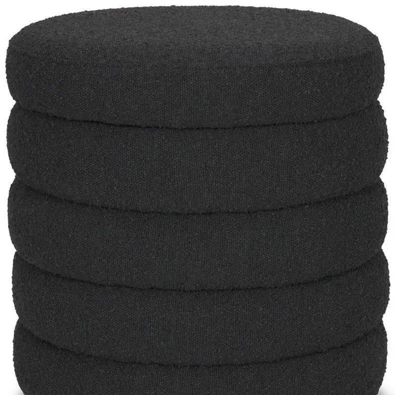 19" Black Boucle Round Storage Ottoman Homeroots Living Room