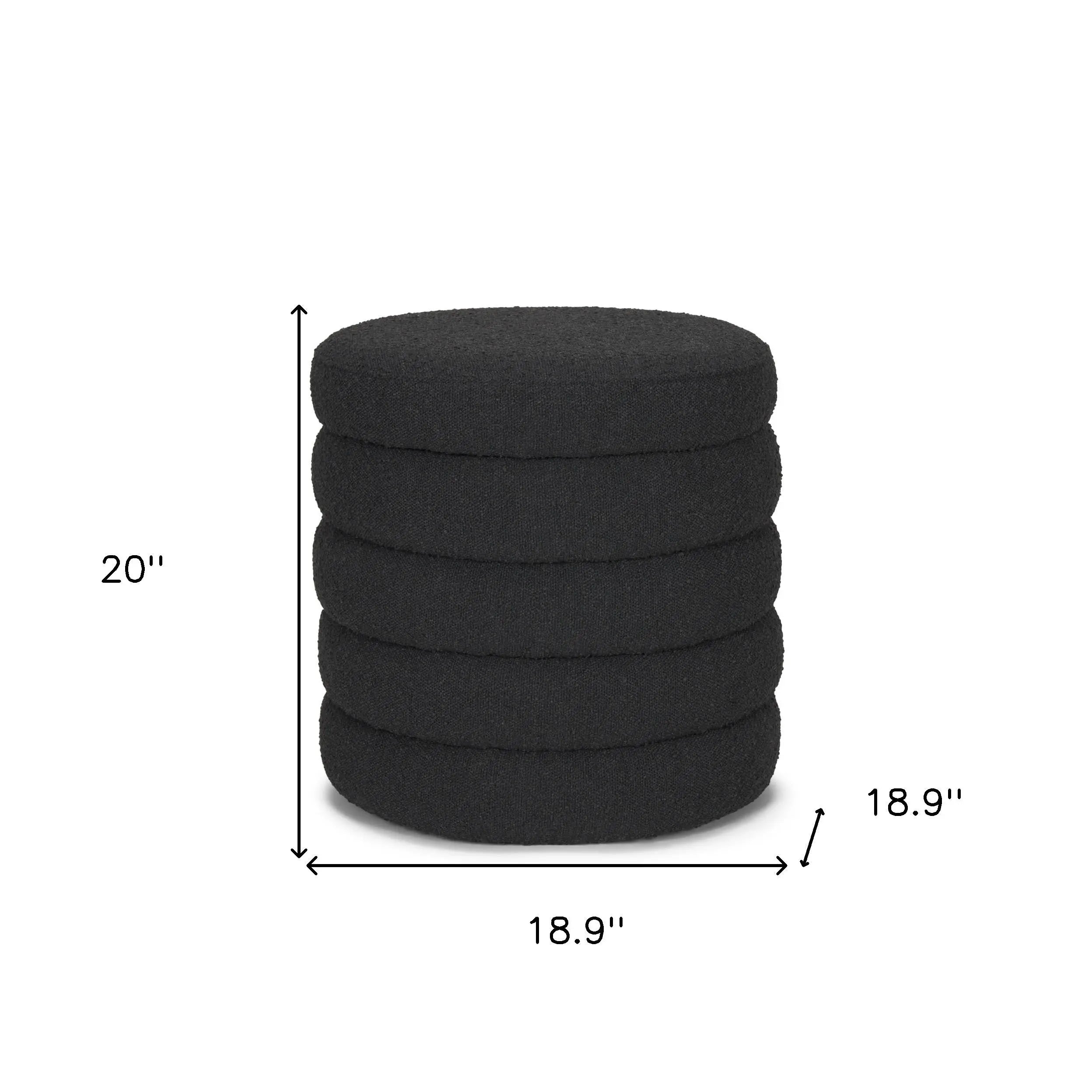 19" Black Boucle Round Storage Ottoman Homeroots Living Room