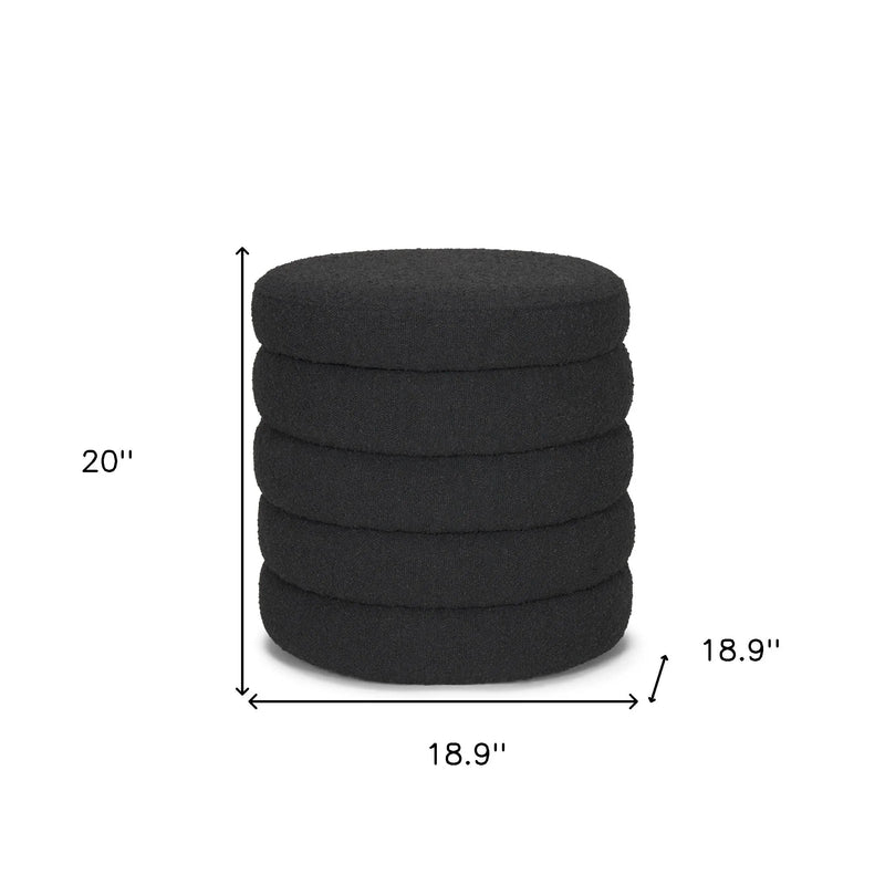 19" Black Boucle Round Storage Ottoman Homeroots Living Room