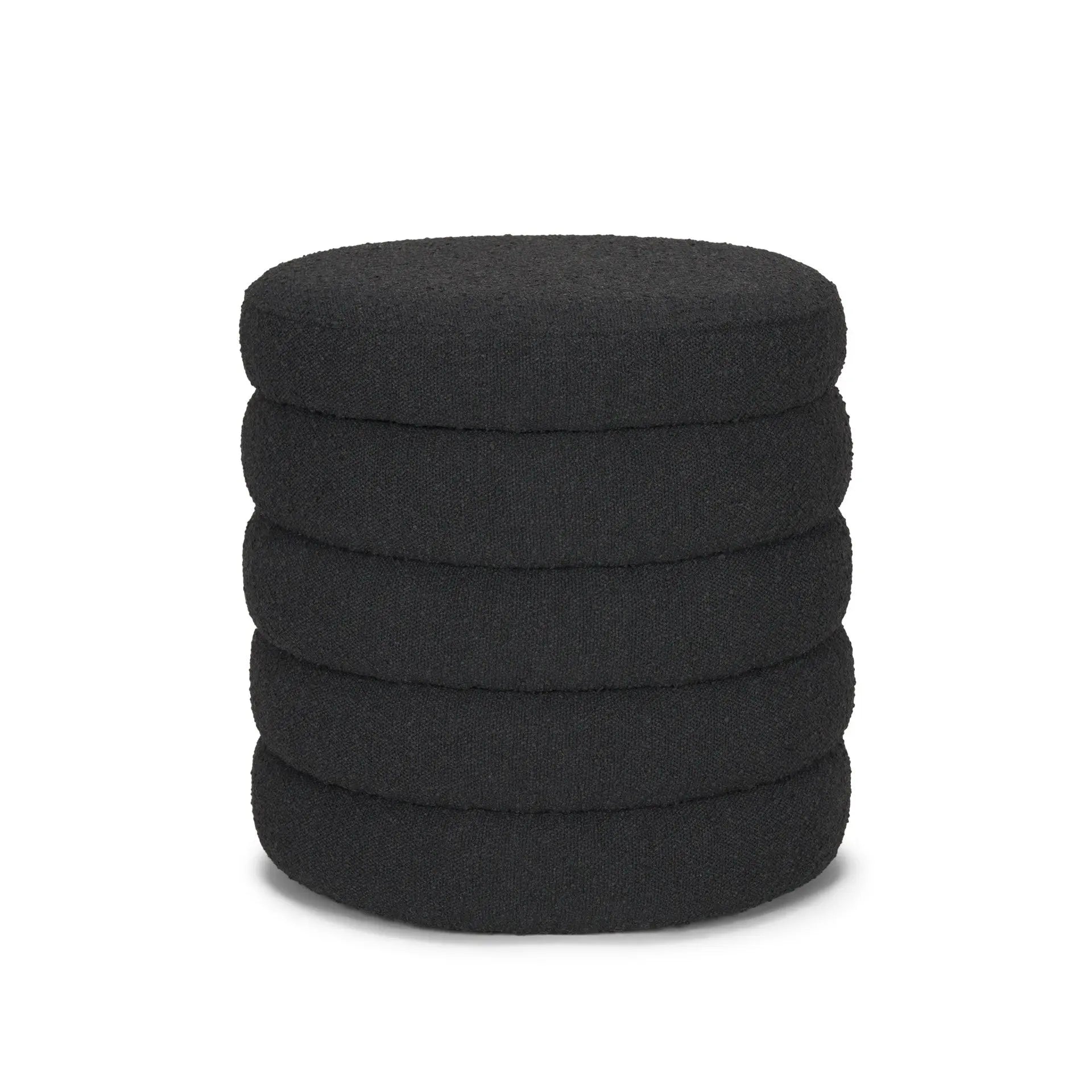 19" Black Boucle Round Storage Ottoman Homeroots Living Room