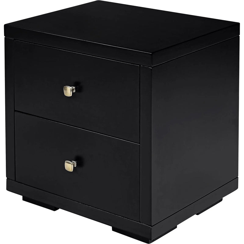 19" Black Solid and Manufactured Wood Two Drawer Nightstand Homeroots Bed & Bath
