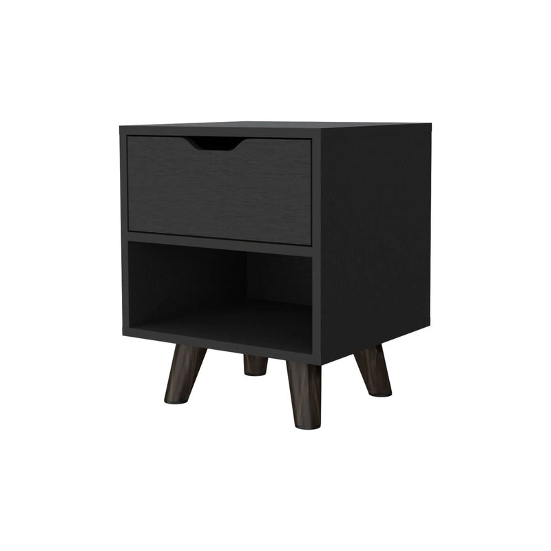 19" Black Wood One Drawer Nightstand Homeroots Bed & Bath
