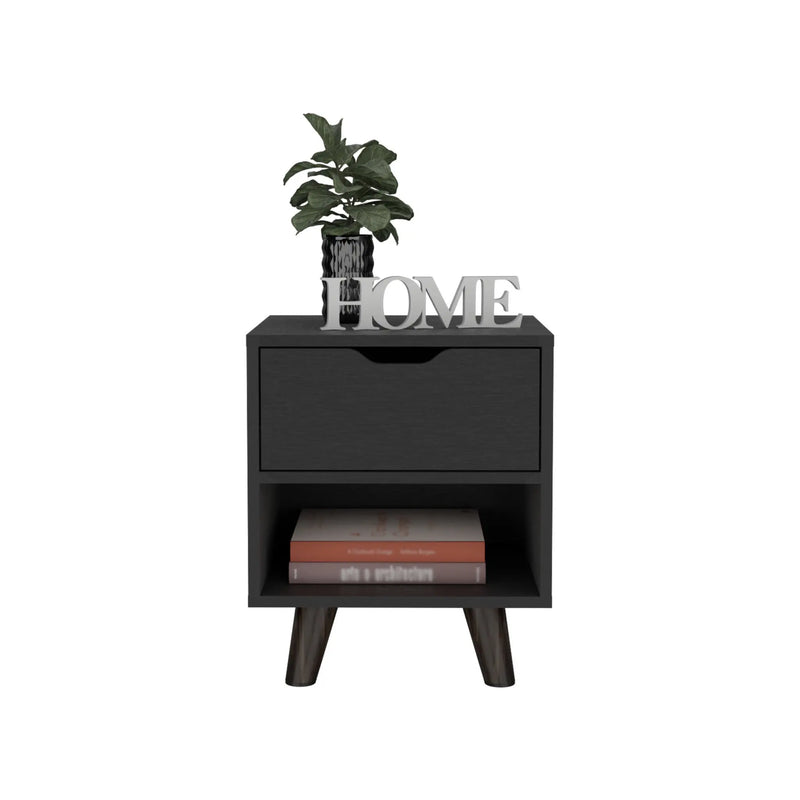 19" Black Wood One Drawer Nightstand Homeroots Bed & Bath