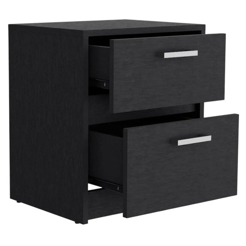 19" Black Wood Two Drawer Nightstand Homeroots Bed & Bath