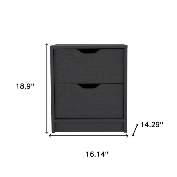 19" Black Wood Two Drawer Nightstand Homeroots Bed & Bath