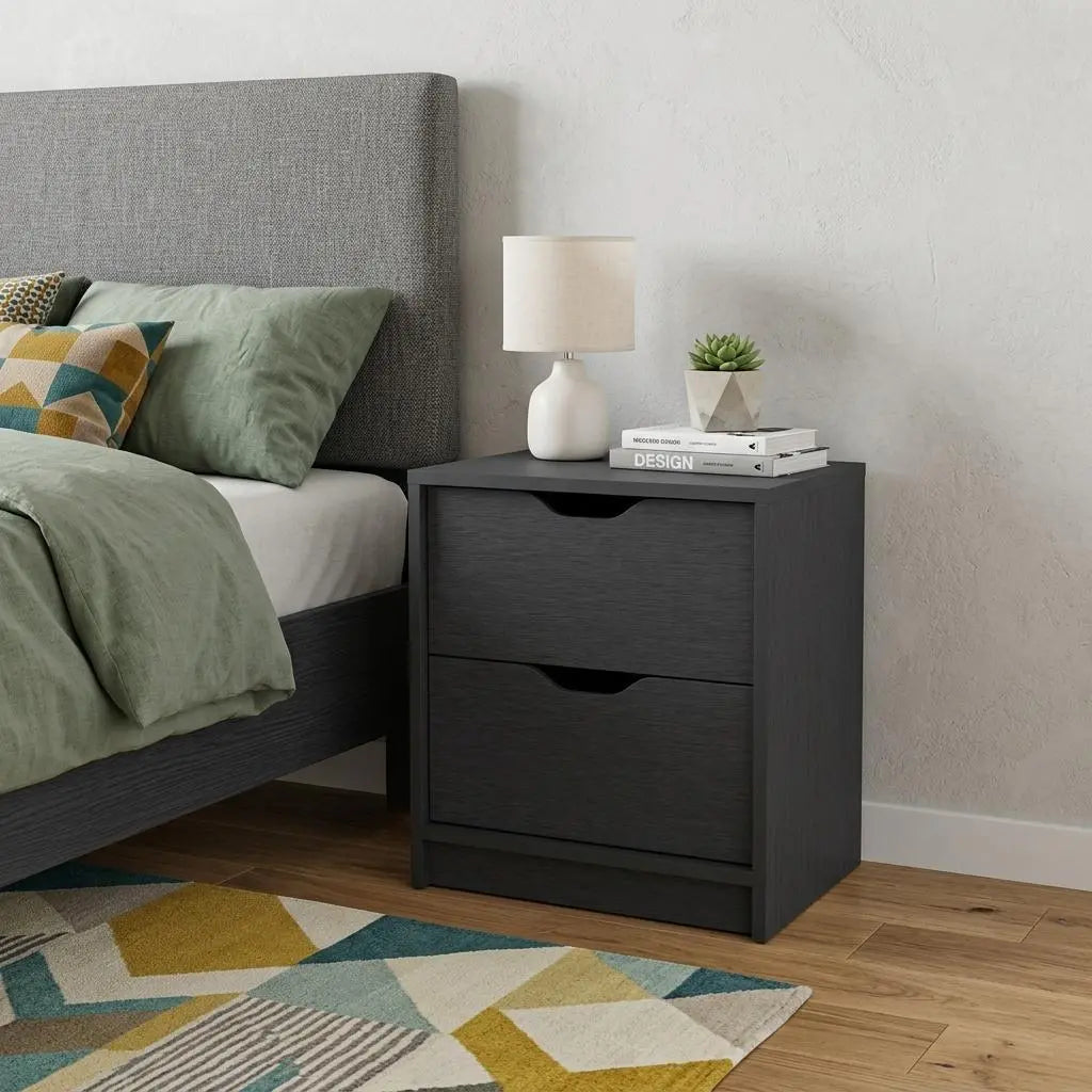 19" Black Wood Two Drawer Nightstand Homeroots Bed & Bath