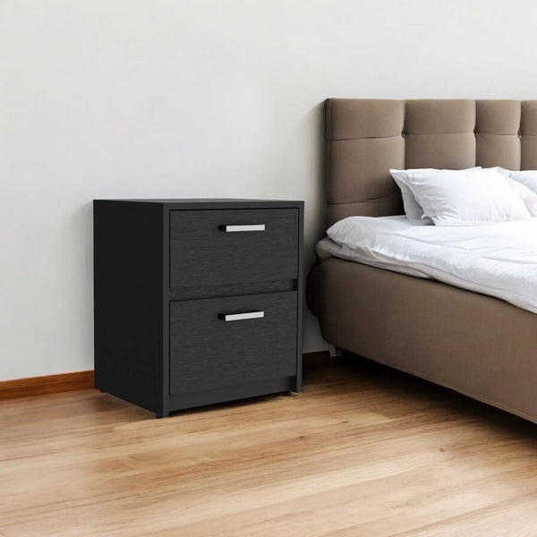 19" Black Wood Two Drawer Nightstand with Integrated Tech Homeroots Bed & Bath