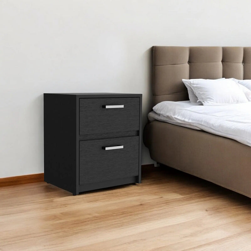 19" Black Wood Two Drawer Nightstand with Integrated Tech Homeroots Bed & Bath
