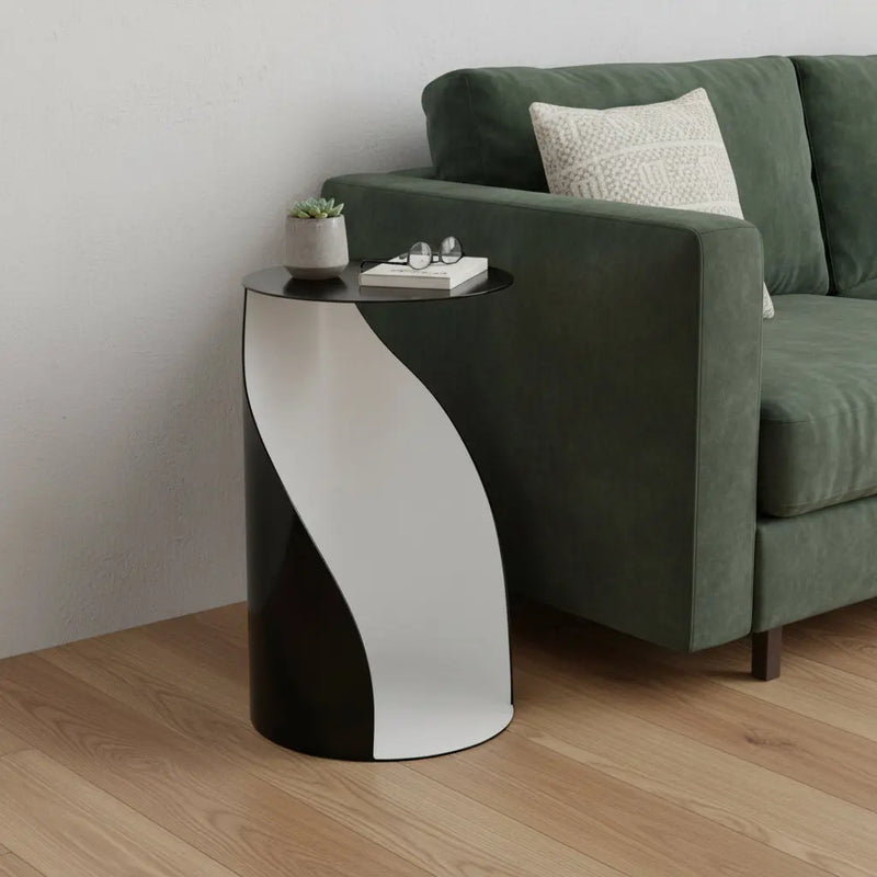 19" Black and White Steel Round Pedestal End Table Homeroots Living Room