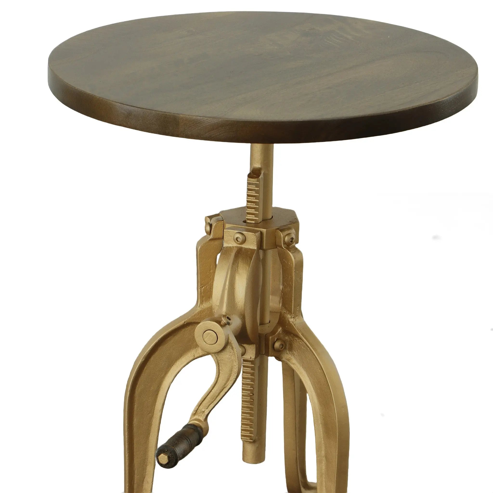 19" Brass Solid Wood And Iron Height Adjustable Round End Table Homeroots Living Room