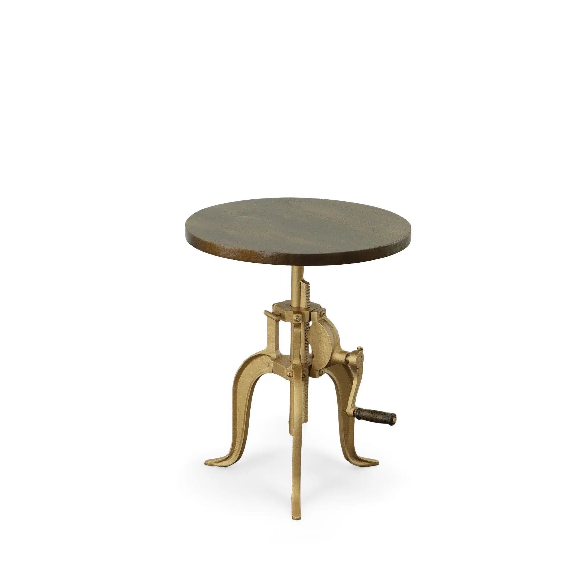 19" Brass Solid Wood And Iron Height Adjustable Round End Table Homeroots Living Room