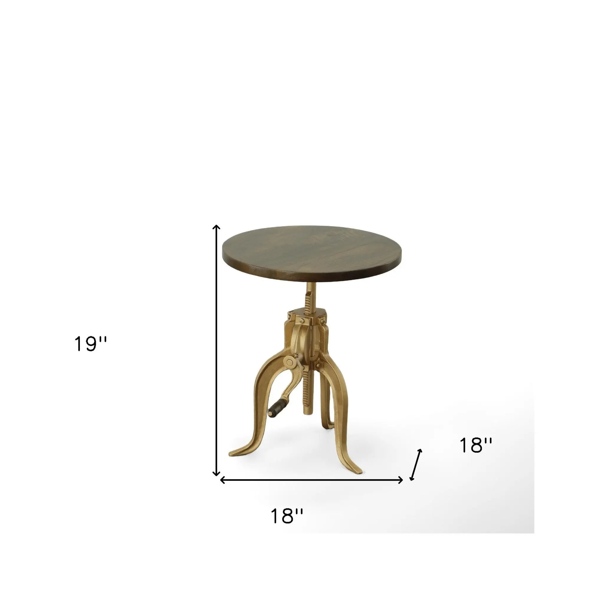 19" Brass Solid Wood And Iron Height Adjustable Round End Table Homeroots Living Room