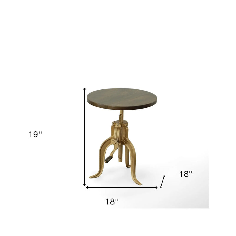 19" Brass Solid Wood And Iron Height Adjustable Round End Table Homeroots Living Room