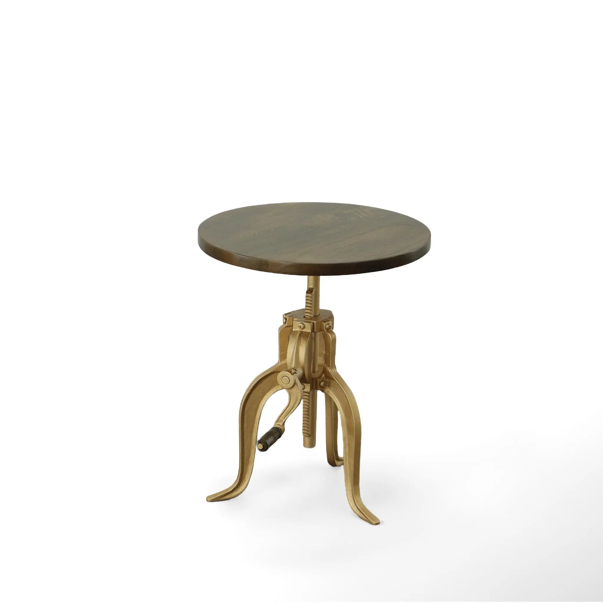 19" Brass Solid Wood And Iron Height Adjustable Round End Table Homeroots Living Room