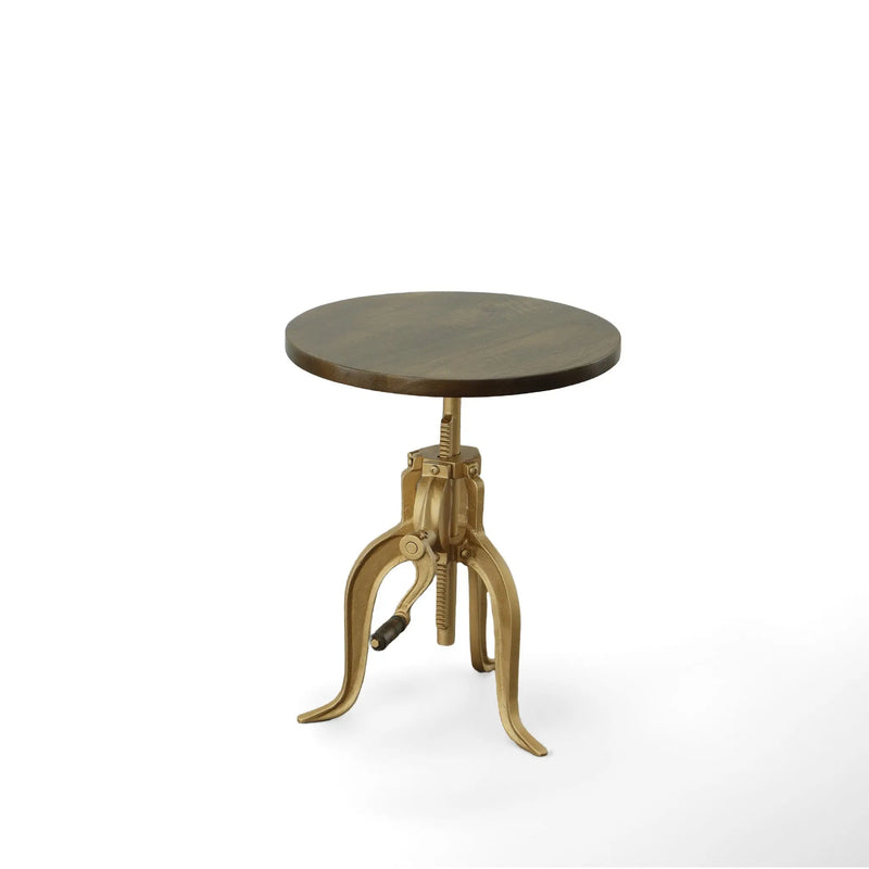 19" Brass Solid Wood And Iron Height Adjustable Round End Table Homeroots Living Room