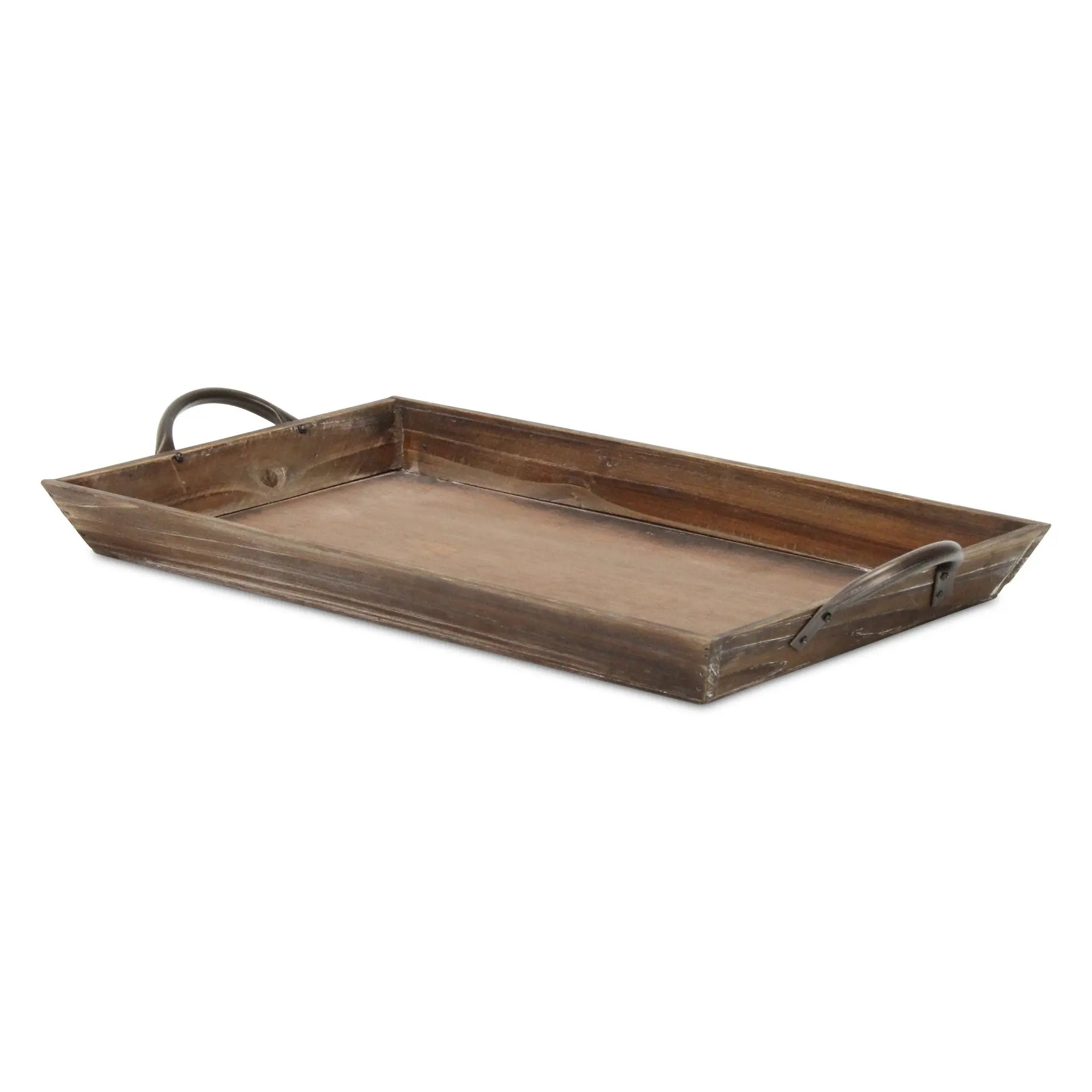 19" Brown Wood Handmade Serving Tray With Handles Homeroots Kitchen & Dining