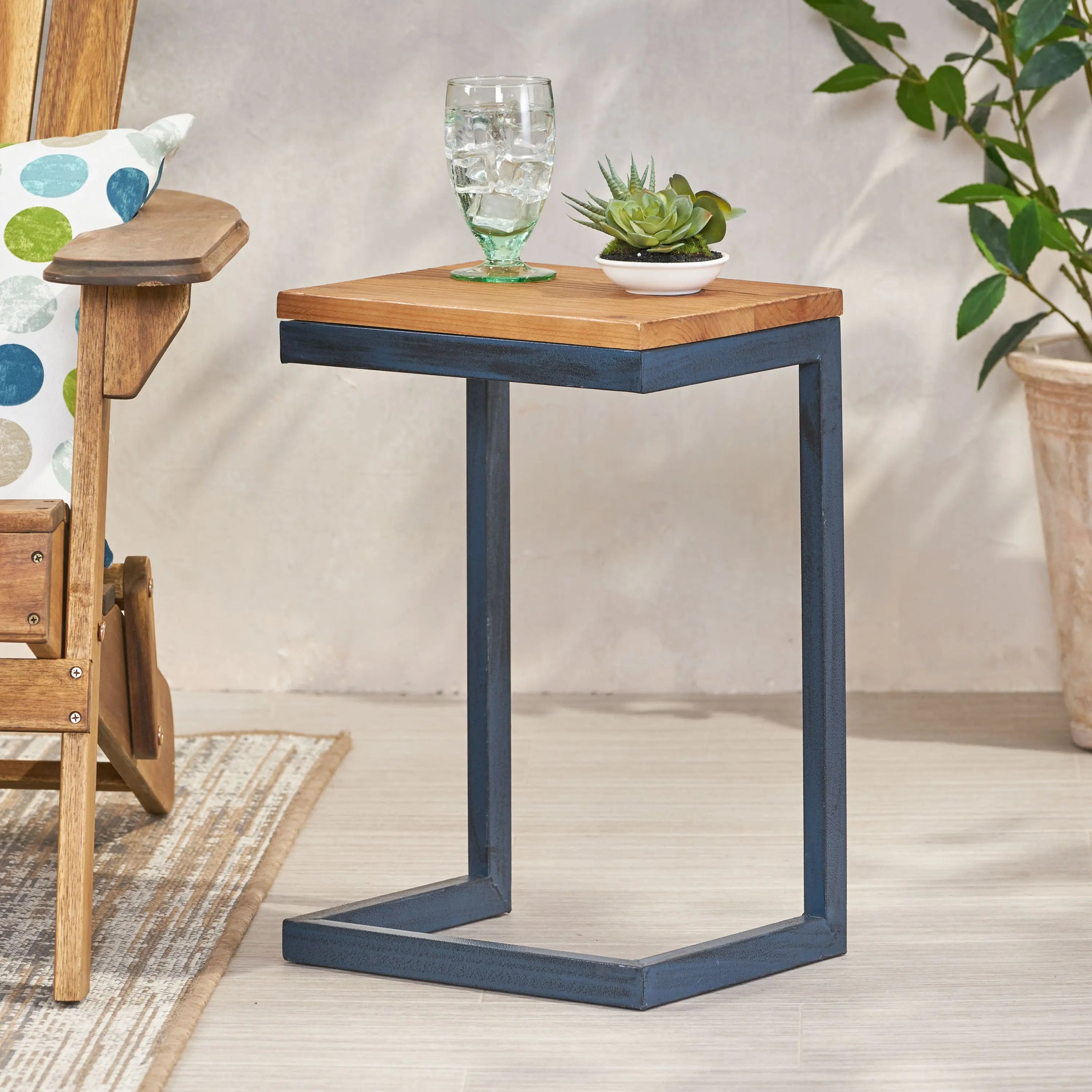 19" Brown and Black Distressed Wood and Iron End Table Homeroots Living Room