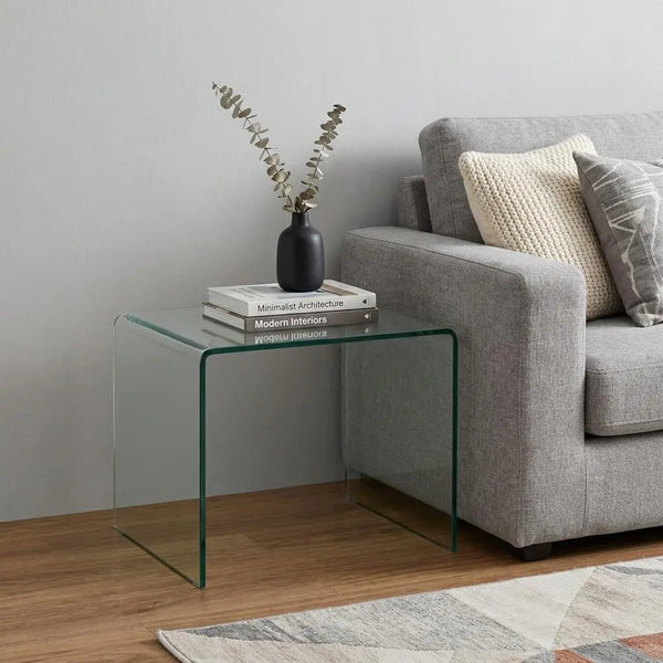 19" Clear Glass Sled End Table Homeroots Living Room