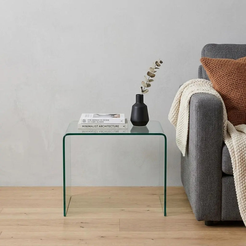19" Clear Glass Sled End Table Homeroots Living Room