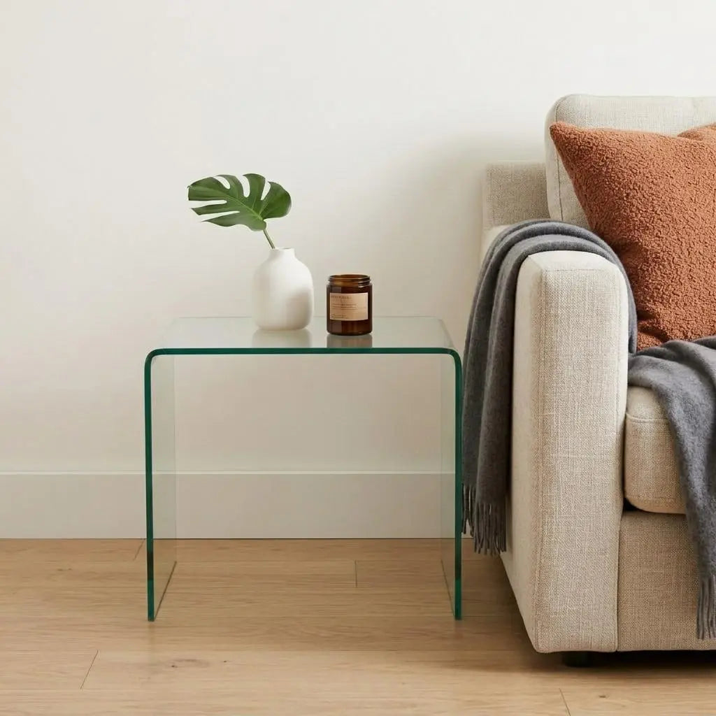 19" Clear Glass Sled End Table Homeroots Living Room