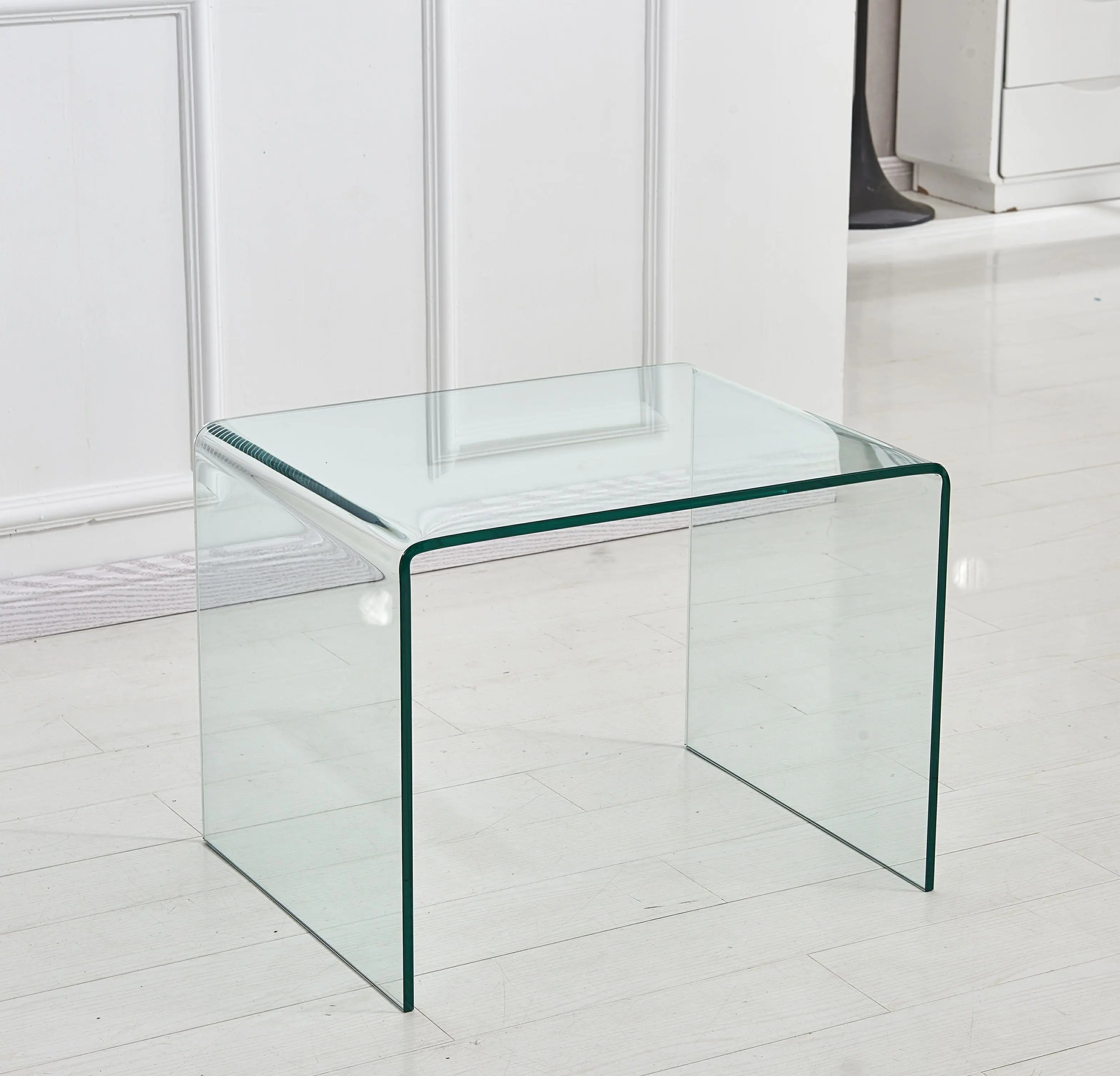 19" Clear Glass Sled End Table Homeroots Living Room