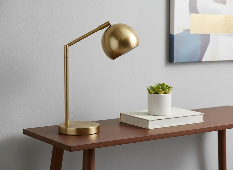 19" Gold Metal Round Table Lamp With Gold Dome Shade Homeroots Lighting