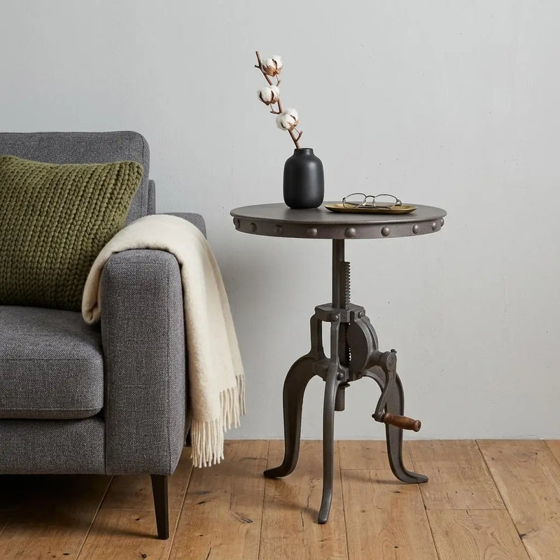 19" Gray Iron Height Adjustable Round End Table Homeroots Living Room