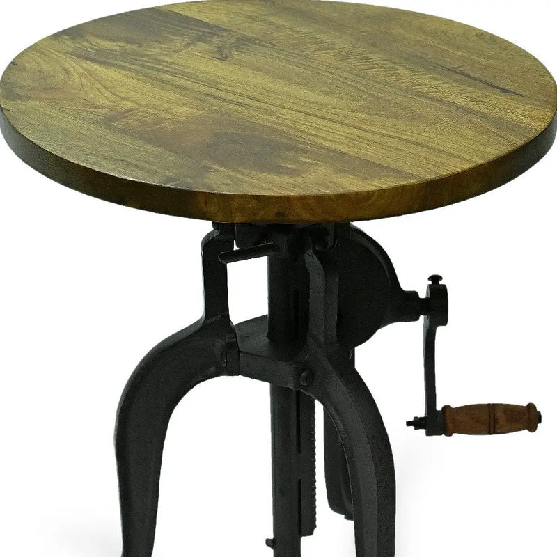 19" Industrial And Oak Solid Wood Round End Table Homeroots Living Room