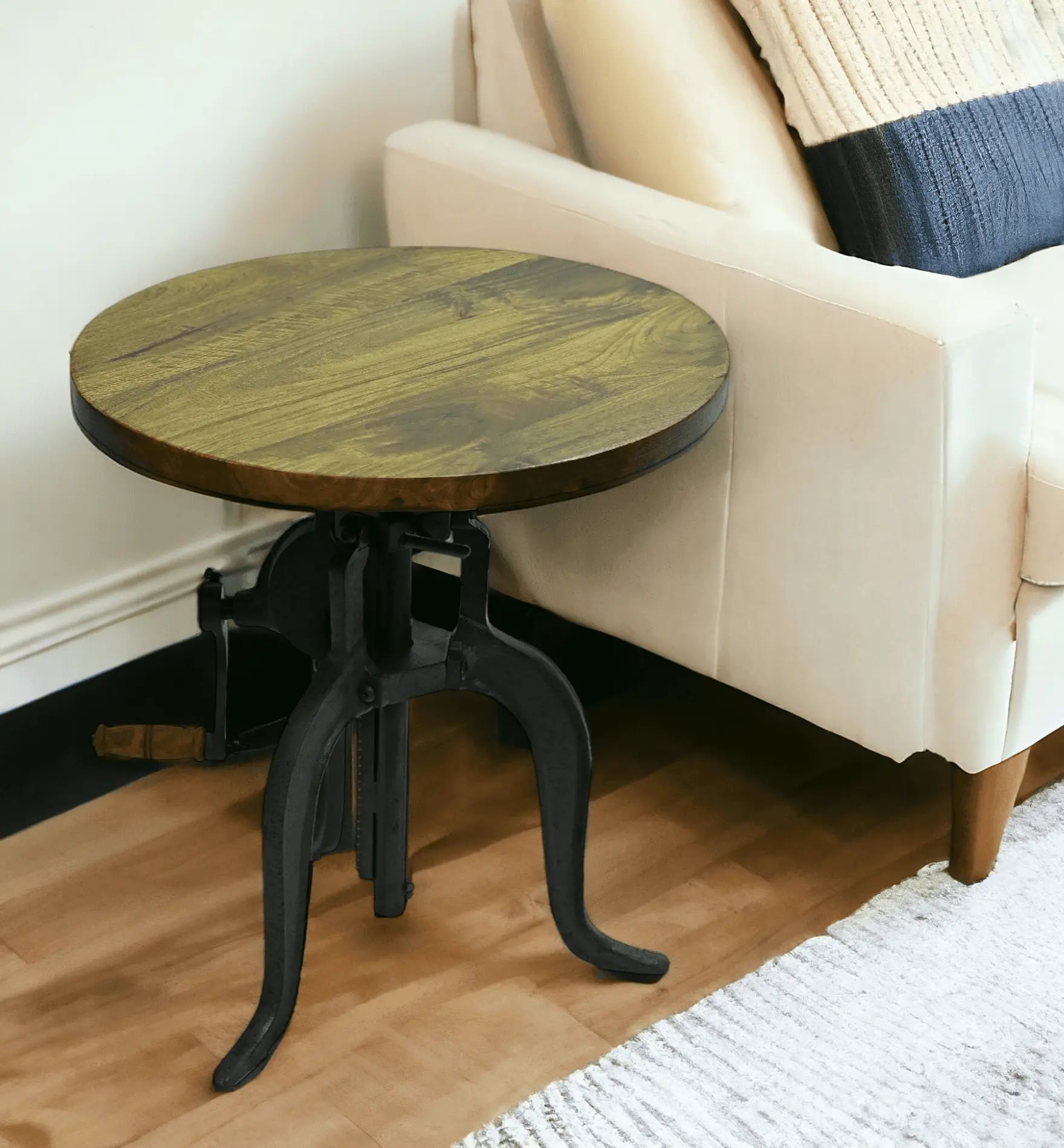 19" Industrial And Oak Solid Wood Round End Table Homeroots Living Room