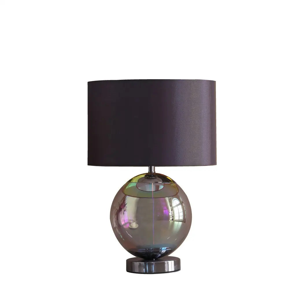 19" Iridescent Glass Globe Table Lamp With Gray Classic Drum Shade Homeroots Lighting