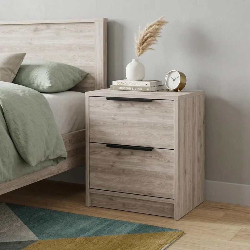 19" Light Gray Wood Two Drawer Nightstand Homeroots Bed & Bath