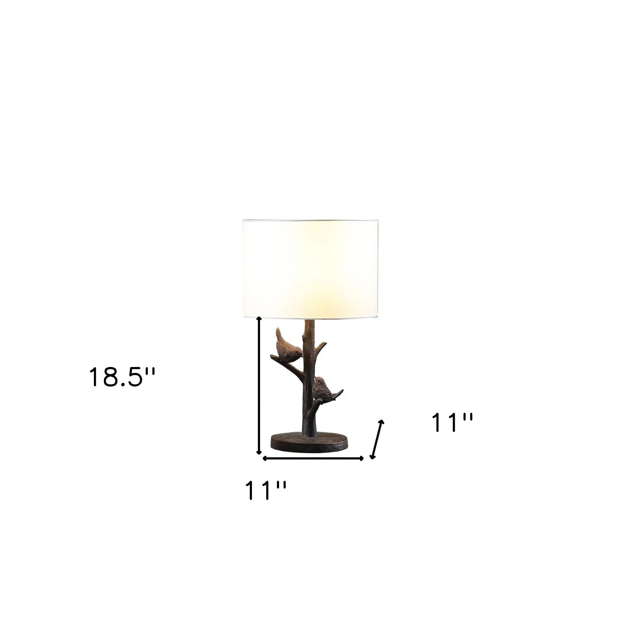 19" Rustic Dark Bronze Birds on a Tree Table Lamp With White Shade Homeroots Lighting