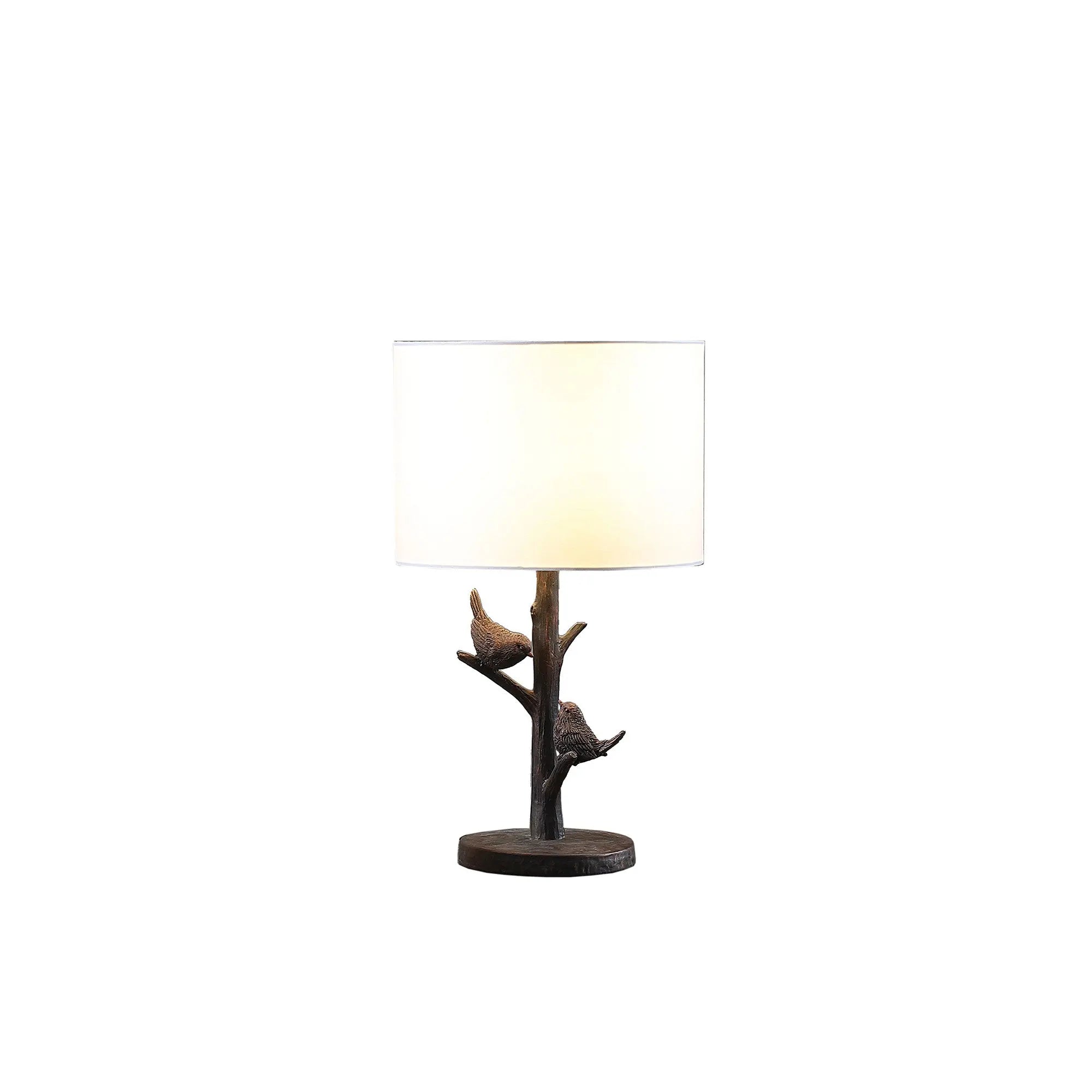 19" Rustic Dark Bronze Birds on a Tree Table Lamp With White Shade Homeroots Lighting