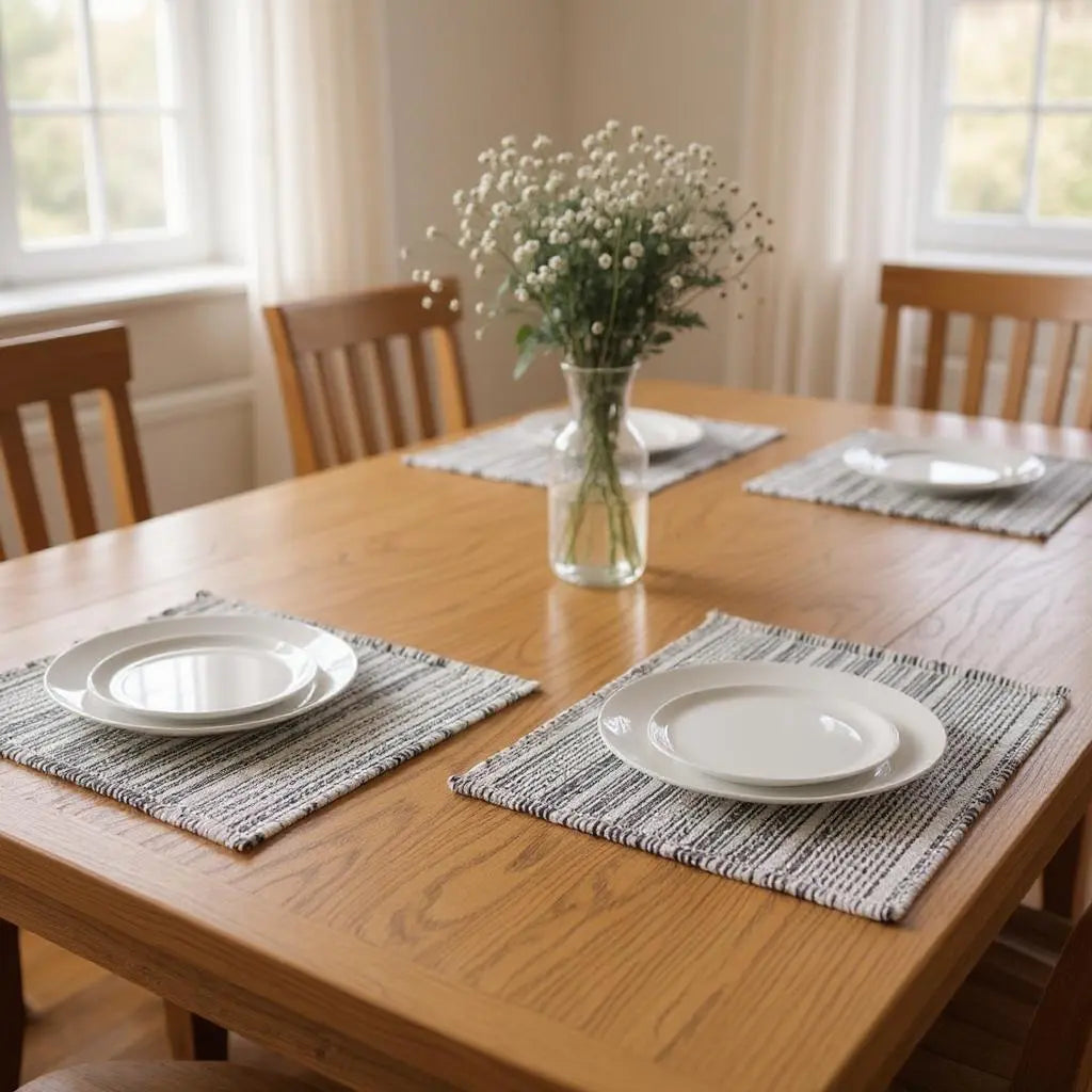 19" Set of Four Black And White Striped Cotton Placemats Homeroots Kitchen & Dining