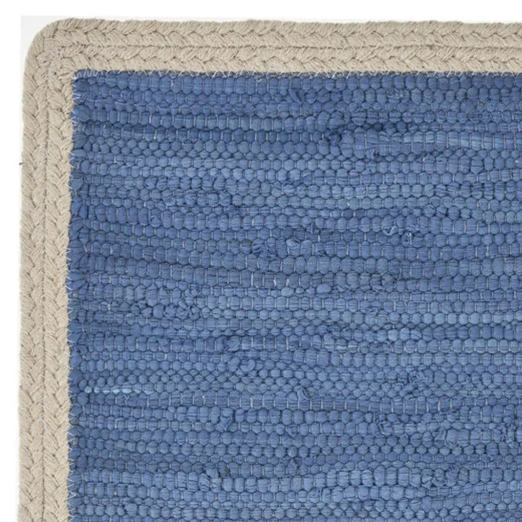 19" Set of Four Blue And Natural Solid With Border Cotton Placemats Homeroots Kitchen & Dining